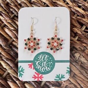 New Handmade Sparkly Gold-Tone Snowflake Earrings (1.7" long x 0.75" wide)
